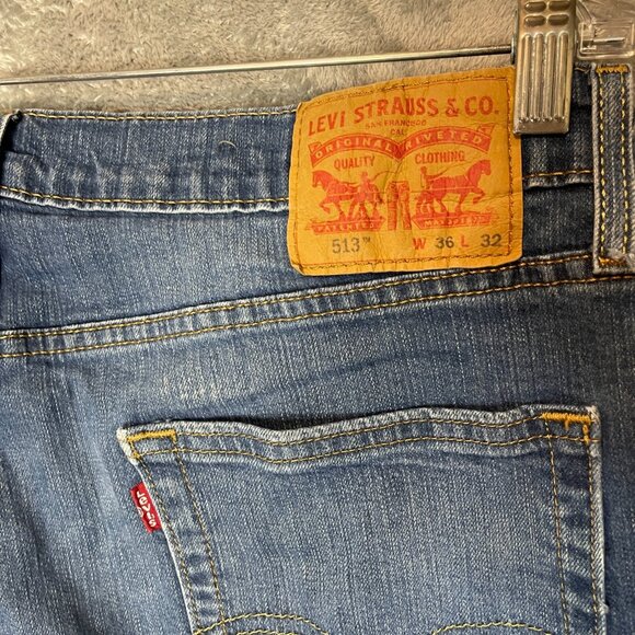 Levis 513 Men Slim Straight Mid Rise Stretch Medium Wash Denim Jean 34x31.5* - Picture 4 of 9